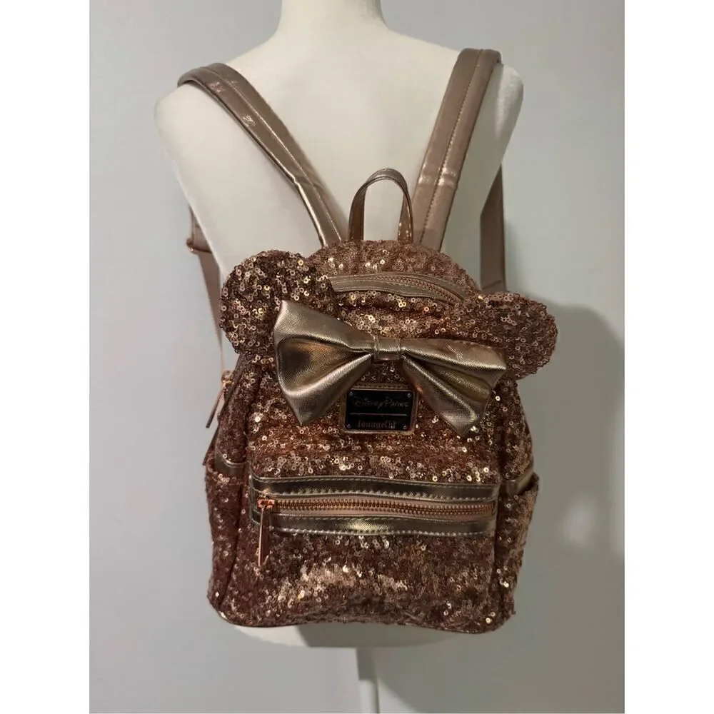 Disney Parks loungefly Minnie mouse sequined Rose gold  backbag